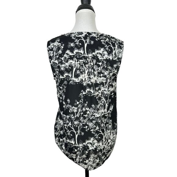 Diane von Furstenberg Black & White Floral Print Silk Blend Sleeveless Blouse - Picture 2 of 11
